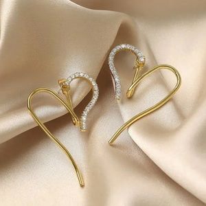 NEW Gold 14k diamond Heart Modern Earrings
